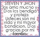 STEVEN Y JHON los amo mucho y Dios los bendiga y proteja. Ustedes son mi vida y mi mayor bendicion, Dios gracias por mi familia. 
