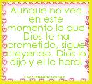 Aunque no vea en este momento lo que Dios te ha prometido, sigue creyendo. Dios lo dijo y el lo hara!