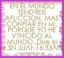 EN EL MUNDO TENDREIS AFLICCION, MAS CONFIAR EN MI, PORQUE YO HE VENCIDO AL MUNDO..Dise el SeÃ±or.SN.JUAN16;33ÃNIMO