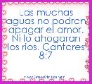 Las muchas aguas no podran apagar el amor, Ni lo ahogaran los rios. Cantares 8:7