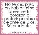 No te des prisa en hablar, ni se apresure tu corazÃ³n a proferir palabra delante de Dios. SÃ© prudente.