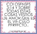 COLOSENSES 3:14 Y SOBRE TODAS ESTAS COSAS VESTIOS DE AMOR,QUE ES EL VINCULO PERFECTO..