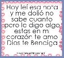 Hoy leÃ­ esa nota y me doliÃ³ no sabe cuanto pero le digo algo estas en mi corazÃ³n te amo Dios te Bendiga