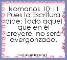 Romanos 10:11 Pues la Escritura dice: Todo aquel que en Ã©l creyere, no serÃ¡ avergonzado.