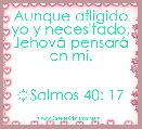 
Aunque afligido yo y necesitado,
JehovÃ¡ pensarÃ¡ en mÃ­.


☼Salmos 40: 17