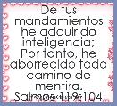 De tus mandamientos he adquirido inteligencia;
Por tanto, he aborrecido todo camino de mentira.
Salmos 119:104
