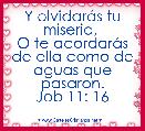  Y olvidarÃ¡s tu miseria, 
O te acordarÃ¡s de ella como de aguas que pasaron.
Job 11: 16