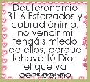 Deuteronomio 31:6 Esforzados y cobrad Ã¡nimo, no vencir mi tengÃ¡is miedo de ellos, porque JehovÃ¡ tÃº Dios  el que va contigo; no te 