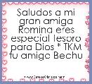 Saludos a mi gran amiga Romina eres especial tesoro para Dios * TKM tu amiga Bechu