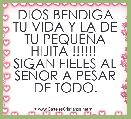 DIOS BENDIGA TU VIDA Y LA DE TU PEQUEÃA HIJITA !!!!!! 
SIGAN FIELES AL SEÃOR A PESAR DE TODO.
