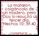 Lo mataron, colgÃ¡ndolo de un madero, pero Dios lo resucitÃ³ al tercer dÃ­a. Hechos 10: 39,40