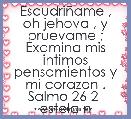   EscudriÃ±ame , oh jehova , y pruevame ; Examina mis intimos pensamientos y mi corazon . Salmo 26 2 
estela n