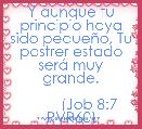 Y aunque tu principio haya sido pequeÃ±o, Tu postrer estado serÃ¡ muy grande.
    
         (Job 8:7 RVR60)




