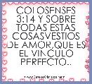 COLOSENSES 3:14 Y SOBRE TODAS ESTAS COSASVESTIOS DE AMOR,QUE ES EL VINCULO PERFECTO..