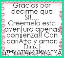 Gracias por decirme que SI!....
Creemelo esta aventura apenas comienza!! Con cariÃÂ±o y amor: Dios:) Ã¢â¢Â¥Ã¢â¢Â¥Ã¢â¢Â¥Ã¢â¢Â¥Ã¢â¢Â¥Ã¢â¢Â¥Ã¢â¢Â¥Ã¢â¢Â¥Ã¢â¢Â¥Ã¢â¢