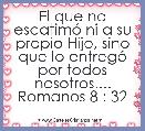 El que no escatimÃ³ ni a su propio Hijo, sino que lo entregÃ³ por todos nosotros....
Romanos 8 : 32 