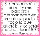 Si permanecÃ©is en mÃ­, y mis palabras permanecen en vosotros, pedid todo lo que querÃ©is, y os serÃ¡ hecho. Juan15:7