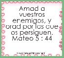 Amad a vuestros enemigos, y orad por los que os persiguen. Mateo 5 : 44