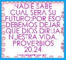 NADIE SABE CUAL SERA SU FUTURO;POR ESO DEBEMOS DEJAR QUE DIOS DIRIJA NUESTRA VIDA. PROVERBIOS 20.24