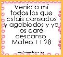Venid a mÃ­ todos los que estÃ¡is cansados y agobiados y yo os darÃ© descanso.
Mateo 11:28
