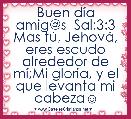 Buen dÃ­a amig@s  Sal:3:3 Mas tÃº, JehovÃ¡, eres escudo alrededor de mÃ­;Mi gloria, y el que levanta mi cabeza☺