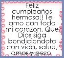 Feliz cumpleaÃ±os hermosa!! Te amo con todo mi corazon. Que Dios siga bendiciendote con vida, salud, amor y gozo.