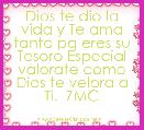 Dios te dio la vida y Te ama tanto pq eres su Tesoro Especial valorate como Dios te velora a Ti.  ZMC