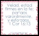 Velad, estad firmes en la fe; portaos varonilmente, 
y esforzaos. 
1 Cor 16:13