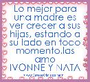 Lo mejor para una madre es ver crecer a sus hijas, estando a su lado en todo momento,las amo
IVONNE Y NATA