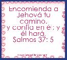 Encomienda a JehovÃ¡ tu camino,
y confÃ­a en Ã©l; y Ã©l harÃ¡.
Salmos 37: 5

