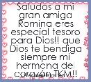 Saludos a mi gran amiga Romina eres especial tesoro para Dios!! que Dios te bendiga siempre mi hermana del corazÃ³n TKM!! Bechu