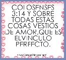 COLOSENSES 3:14 Y SOBRE TODAS ESTAS COSAS VESTIOS DE AMOR,QUE ES ELVINCULO PERFECTO.
