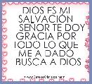      DIOS ES MI SALVACIÃN
     SEÃOR TE DOY GRACIA POR TODO LO QUE ME A DADO
  BUSCA A DIOS 