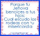 Porque tu
 Jehova
 bendices a tus hijos;
Cual escudo los rodeas con tu misericordia